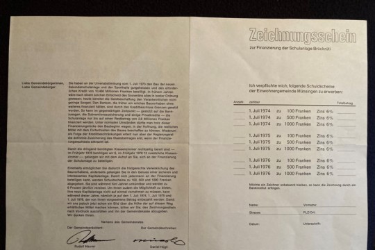 Schulanlage Brückreuti Anteilsscheine