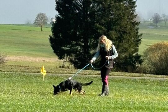 Jelia Jeremias Spazieren mit Hund quer