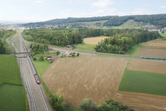 Blick von Allmendingen Richtung Hueenliwald und Guemligen – Visualisierung